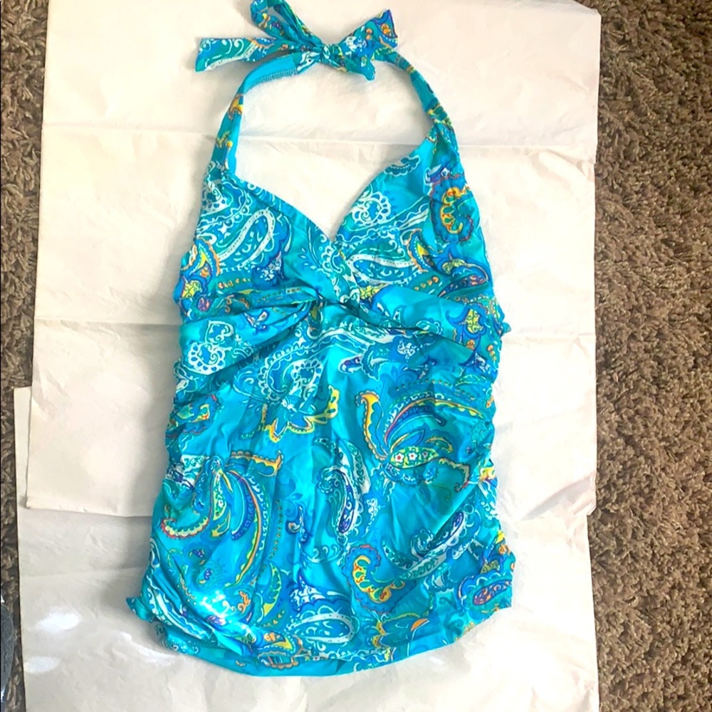 Gorgeous, Aqua Paisley Halter Top